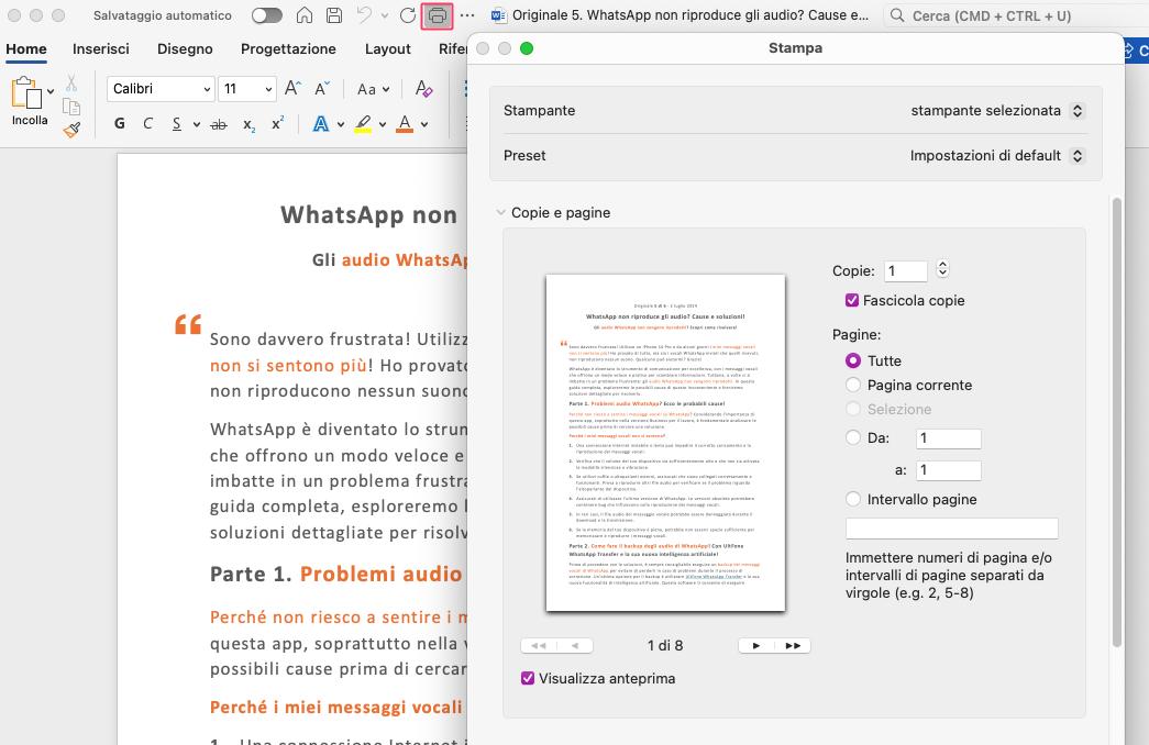 come stampare un documento da WhatsApp