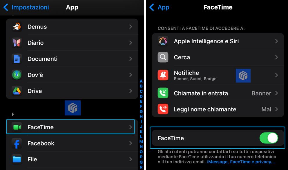 attiva la funzione FaceTime