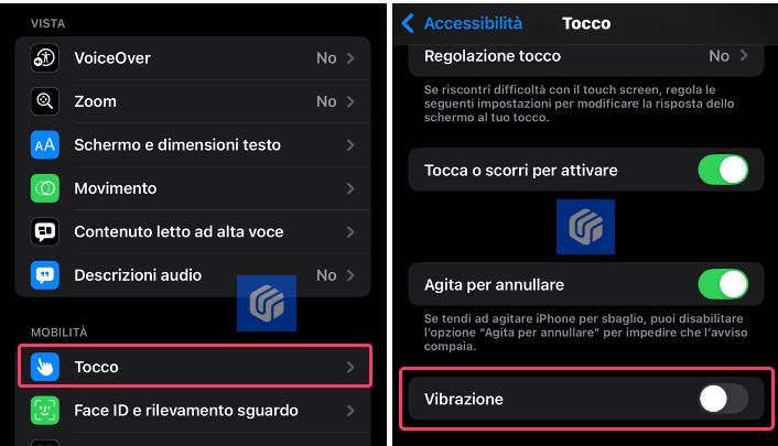 Disattivare Vibrazione Accessibilità