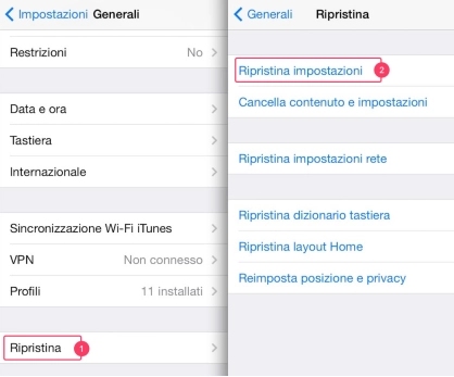 ripristinare le impostazioni