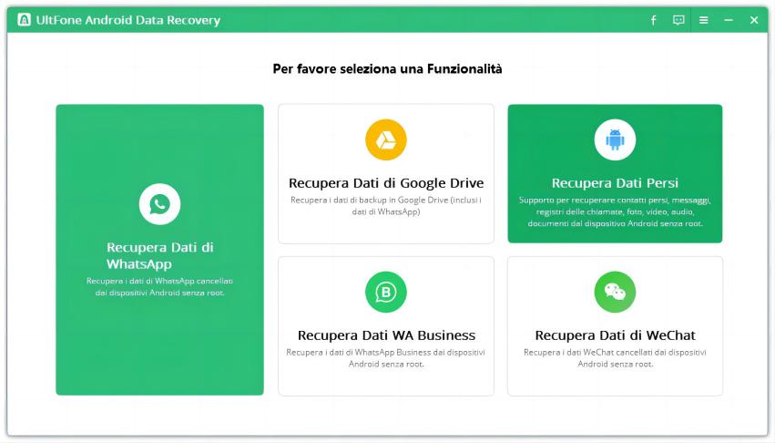 Interfaccia principale di recupero dati Android ultfone