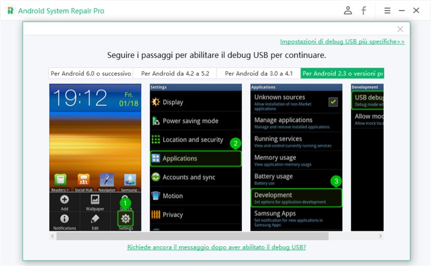 abilitare il debug usb su android 2.3