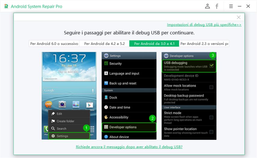 abilitare il debug usb su android 4.1