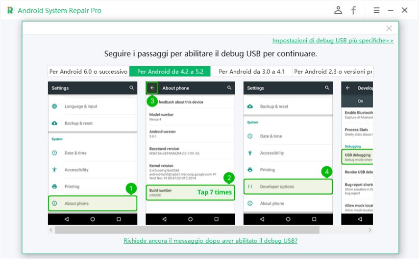 abilitare il debug usb su android 4.2