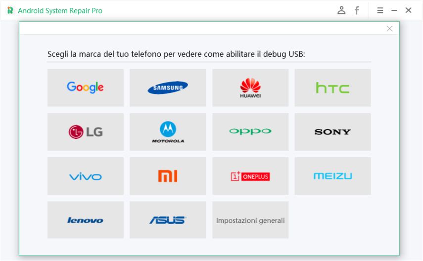 impostazioni specifiche del debug usb