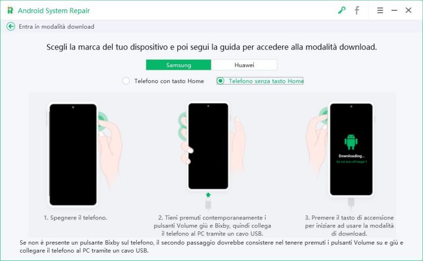 accedere alla modalità download su samsung senza tasto home