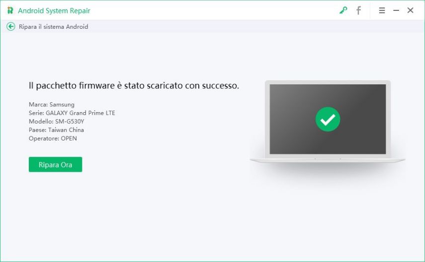 Il pacchetto firmware è stato scaricato con successo