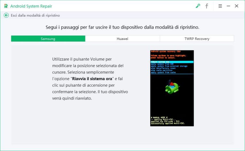 uscire dalla modalità di recupero su samsung