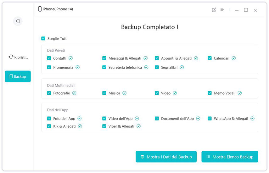 Backup dell'iPhone completato
