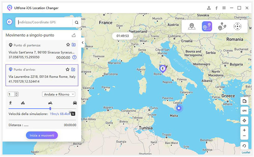 impostare i punti di inizio e fine sulla mappa