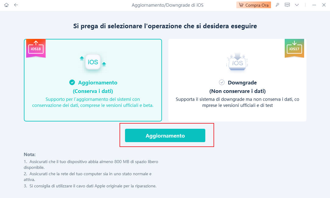 Aggiorna iPhone a iOS 18 senza perdere i dati con UltFone iOS System Repair - 02