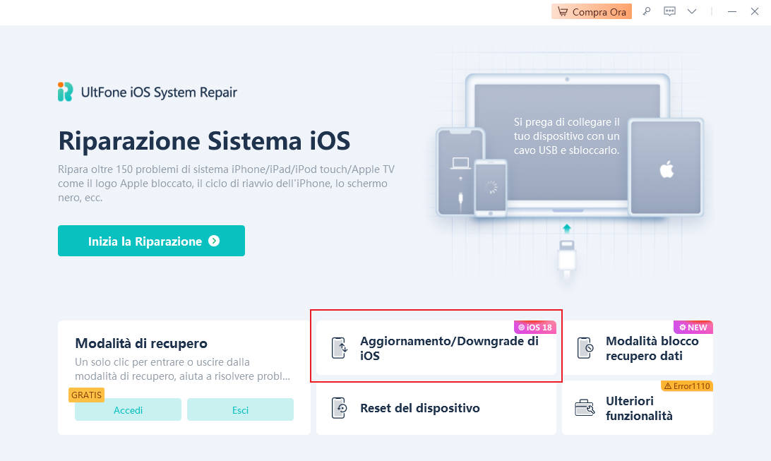 Aggiorna iPhone a iOS 18 senza perdere i dati con UltFone iOS System Repair - 01