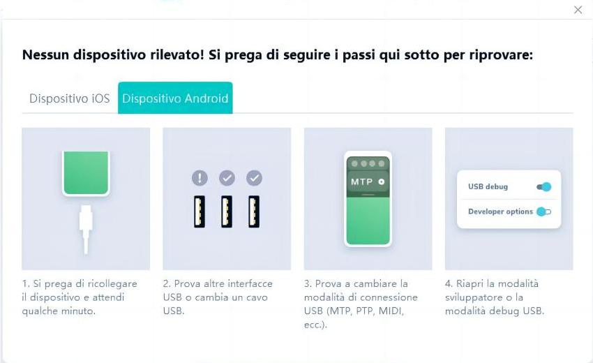 nessun dispositivo rilevato Android