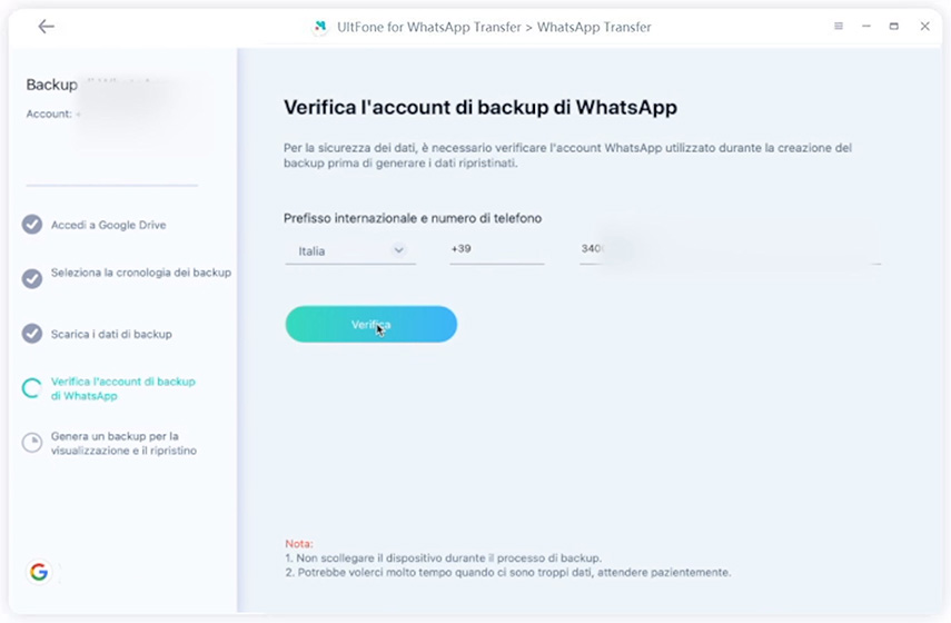 verificare l'account whatsapp sul dispositivo di destinazione